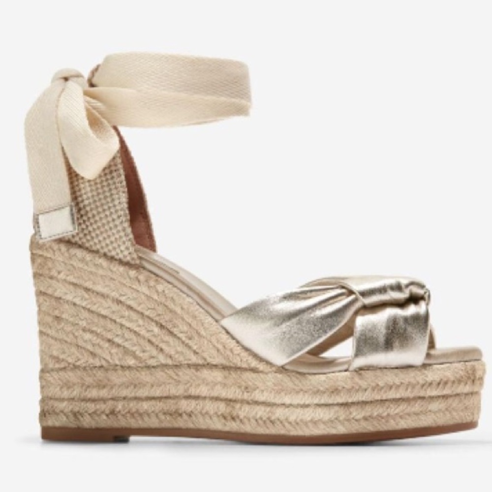 Cole Haan Women's 8 Cloudfeel Hampton Wedge Sandals Soft Gold-natural Canvas - Picture 6 of 9